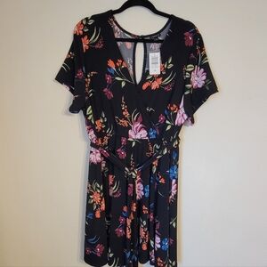 Torrid Black Floral Wrap Dress Romper NWT 2 2X 18-20 Belted Stretch